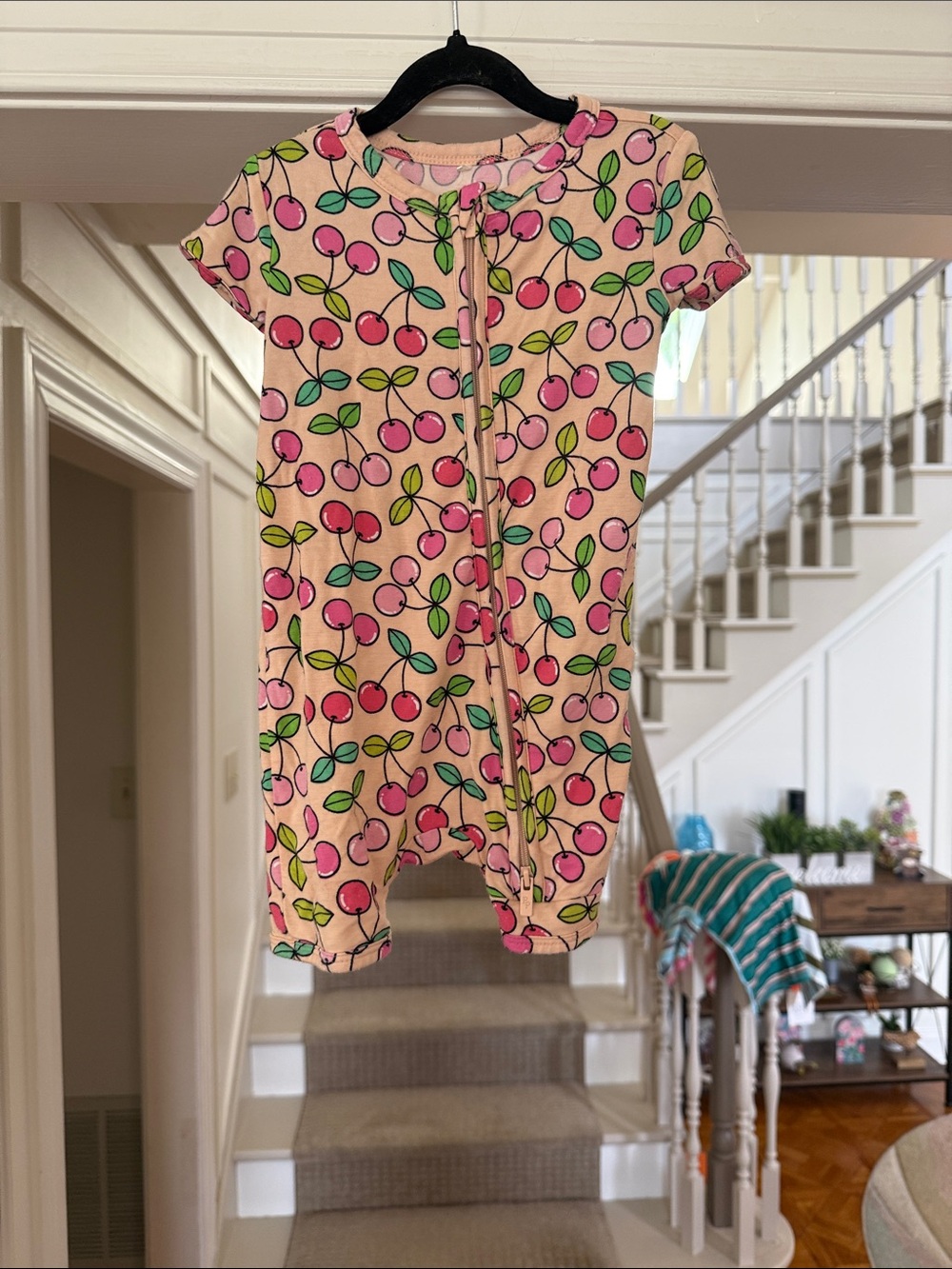 Posh Peanut Summer Cherry Short Sleeved Zippered Short Romper